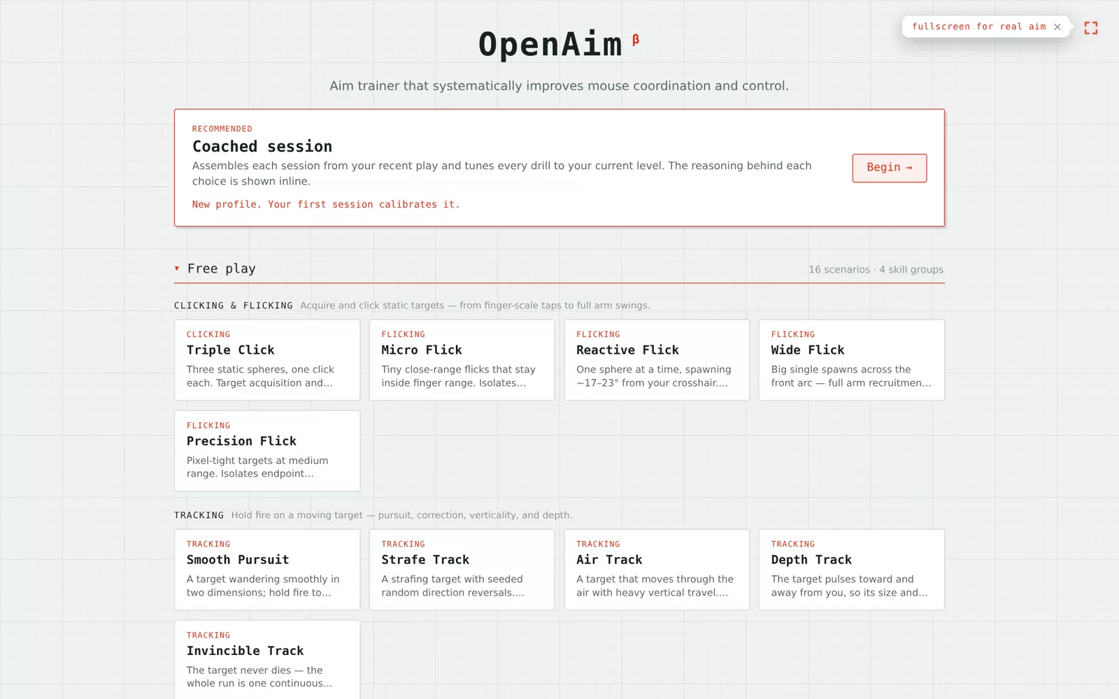 OpenAim's menu